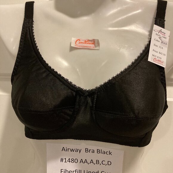 Airway 1480 fiberfill Bra pockets for pads 32,34,36,38,40,42 AA,A,B,C,D Black - Picture 1 of 5